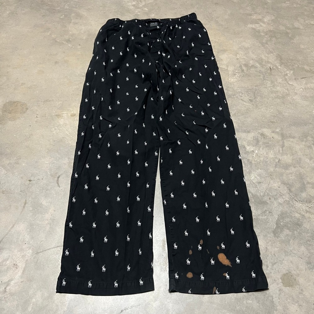 Polo Ralph Lauren Mens Black Pony Logo Print Cotton Pajama Sleep Pants Size M